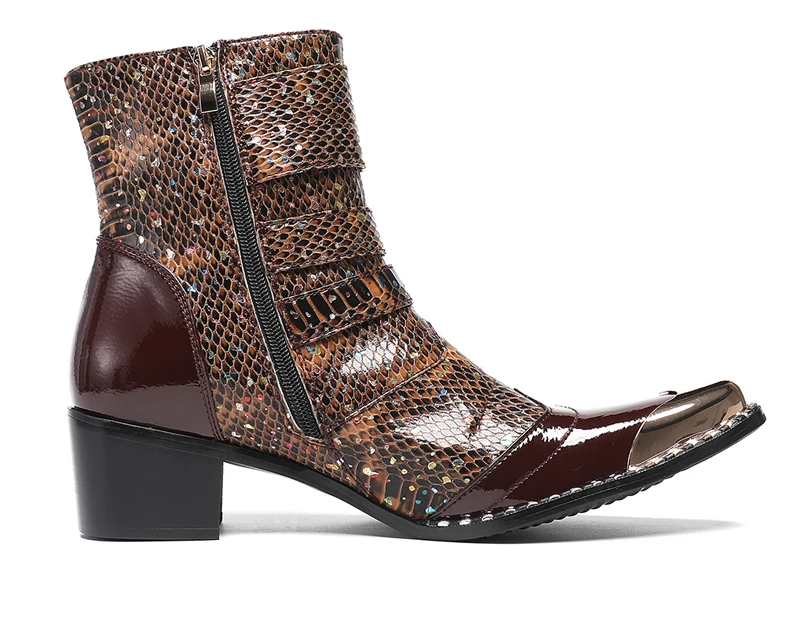 Neue Punk Stil Niet Gürtel Schnalle Dekor Männer Mid-Kalb Stiefel Metall Spitz Spleißen Leder Schuhe Männlich Lace-up Motorrad Stiefel – Detail 7