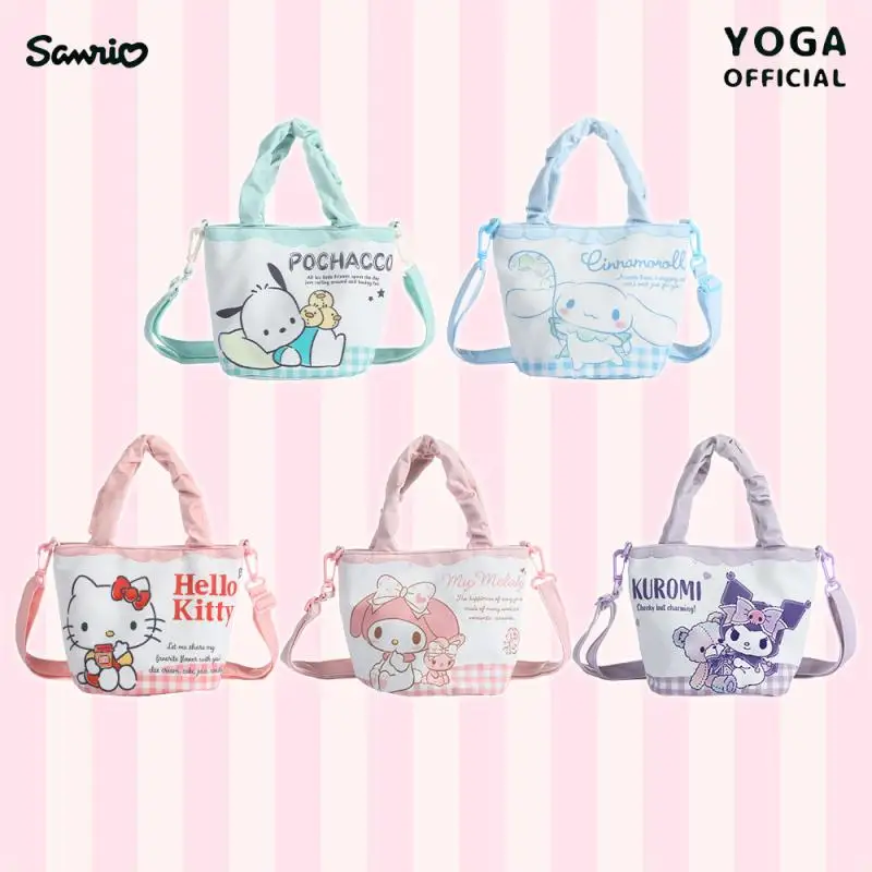 

Kawaii Hello Kitty Large Capacity Wrinkled Bucket Bag Cartoon Cinnamoroll My Melody Kuromi Cute Lipstick Key Crossbody Handbag