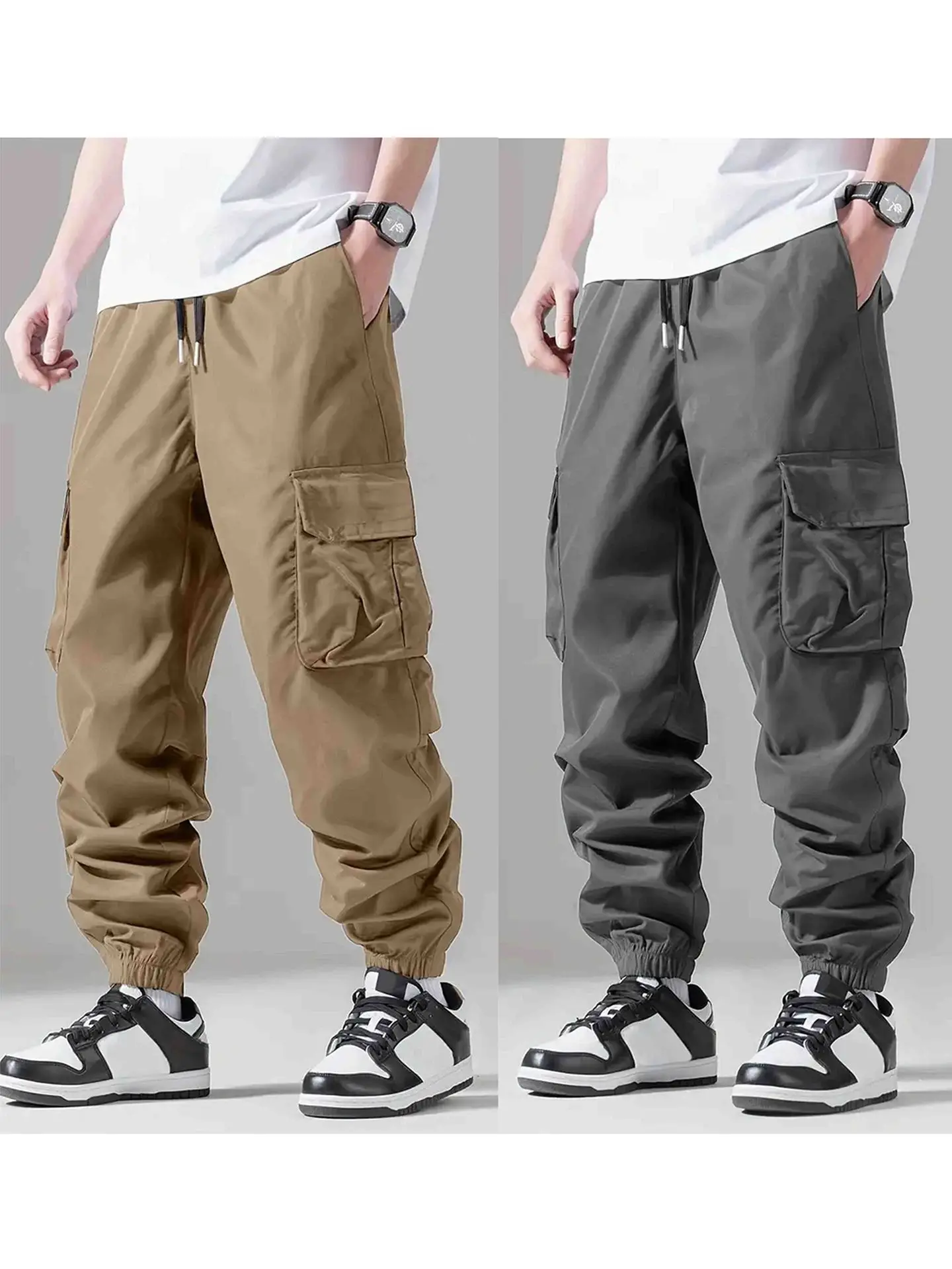 Men's Gym Fitness Wear Sports Pants, Spring And Autumn Solid Color Multi-Pocket Cargo Solid Color Loose Men's Cargo Pants 2024