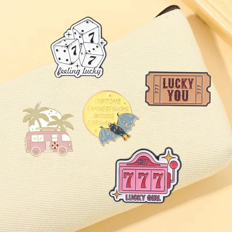 Vintage Ticket Lucky You Enamel Pin 777 Lucky Seven Classics Theme Brooch Hats Clothes Badge Good Luck Gift For Lucky Charm Pin