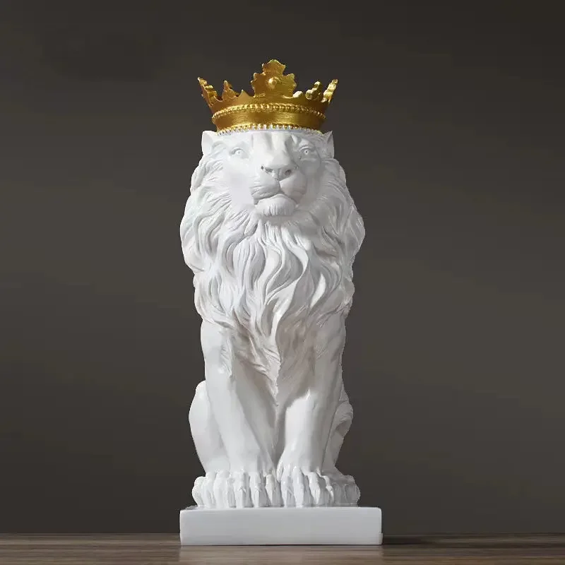 1szt Lion Animal Figurki Żywica Korona Lwy Statuetka Ręcznie robiona grafika Prezent Dekoracja biura domowego Ozdoba Pokój dzienny Biurko Wystrój