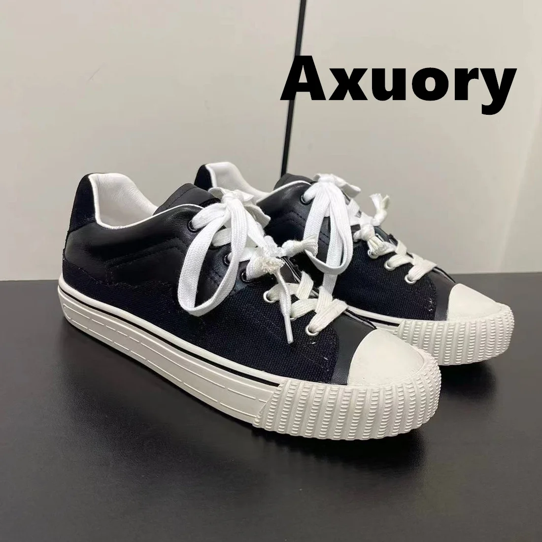 

Women's Upper Cowhide canvas splicing heel3cm Lace-up Round head High Quality Casual Shoes Patchwork Comfortable Shoes