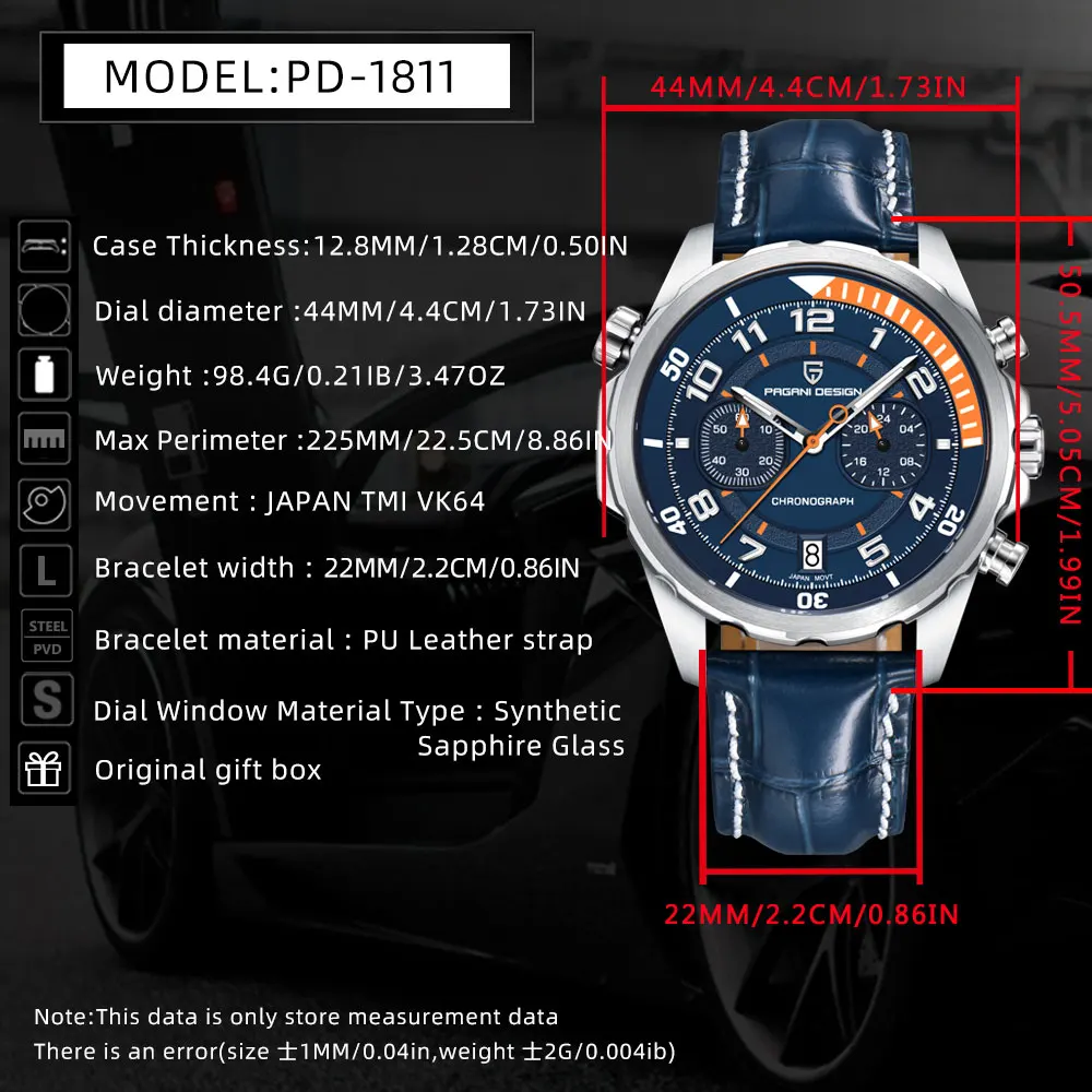PAGANI تصميم جديد 44 مللي متر ساعة كوارتز VK64 ساعة يد رجالي متعددة الوظائف كرونوغراف العلامة التجارية الأعلى 50 متر مقاوم للماء الساعات الرجال هدية