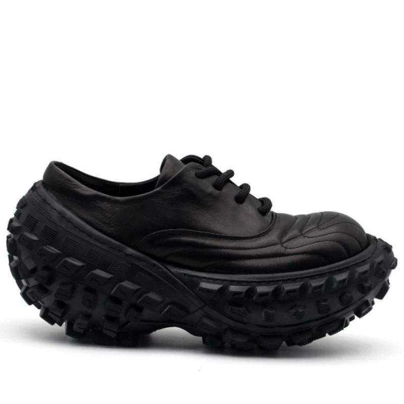 Europe/American Casual Retro Daddy Shoes for Men's Genuine Leather Black/white Comfortable Thick Bottom Height Increasing Shoes