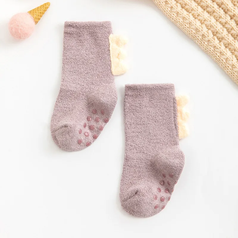 Hot Baby Socks 0-3 Years Old Baby Socks Non-Slip Floor Coral Velvet Thickened Dinosaur Children
