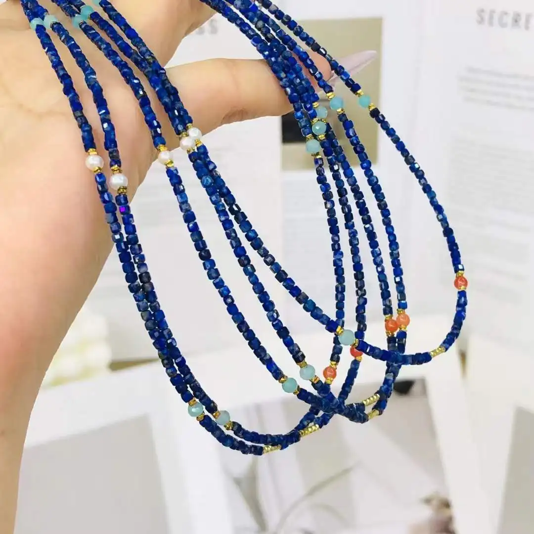

Wholesale 10pcs Natural Lapis Lazuli Choker Necklace 925 Silver Natural Agate Amazonite Bead String Strand DIY Handmade Jewelry