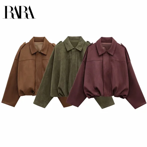 2025 RARA primavera nuevas llegadas chaqueta Bomber texturizada de gamuza para mujer chaqueta informal de estilo callejero que combina con todo