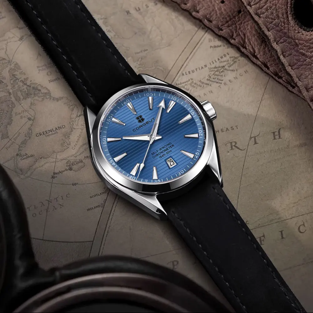 นาฬิกาข้อมือผู้ชายหรูหรา 41 มม. ระบบอัตโนมัติ NH35 Corgeut  โลโก้สั่งทำได้ กระจกแซฟไฟร์ สายสแตนเลส นาฬิกาสปอร์ต Relogio