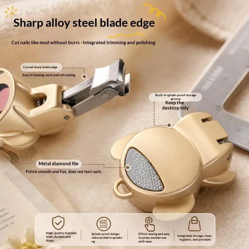 Mini Portable Folding Nail Clipper Golden Shape Stainless Steel Keychain Cutter for Kids Adults Daily Nail Care