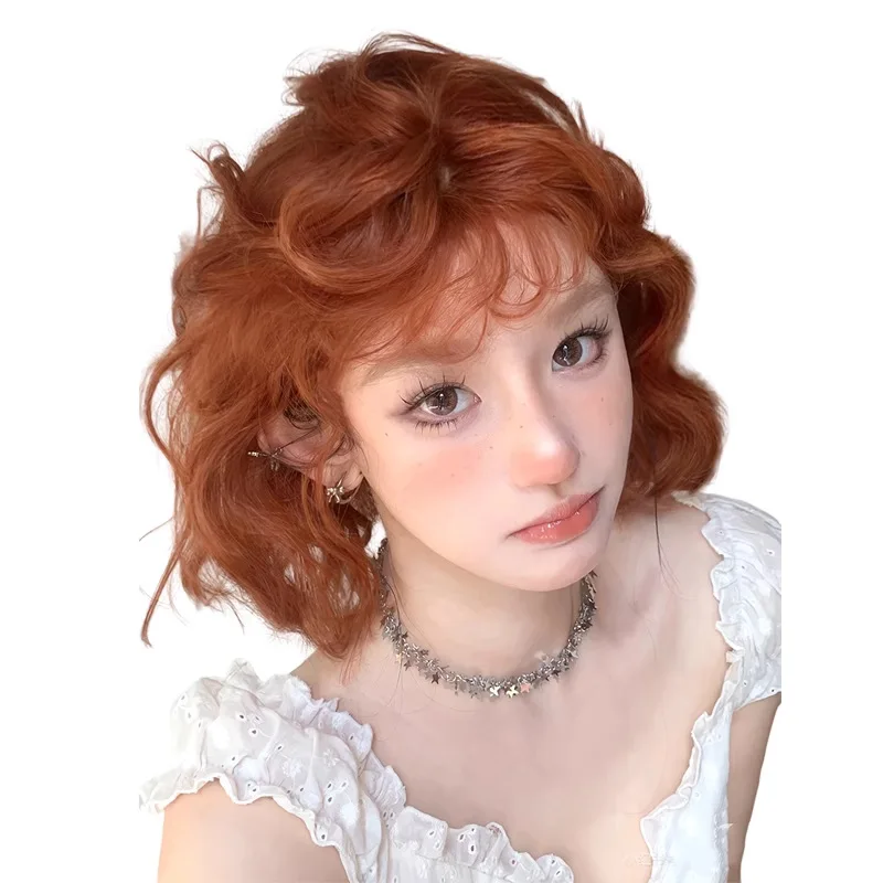 

Orange wig for women with short hair, internet famous short curls, bangs, wool curls, natural synthetic full head cover style