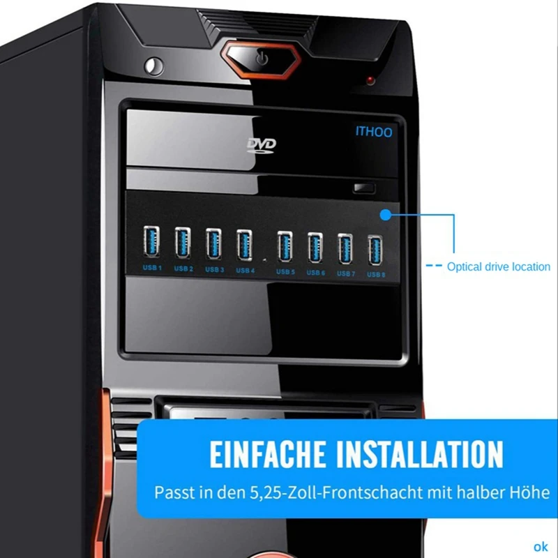 USB3.2 TYPE-C Optical Drive Panel 2X USB GEN2+2X TYPE-C 3.5-Inch 5.25-Inch HUB 19PIN To C-Port Front Back Plug