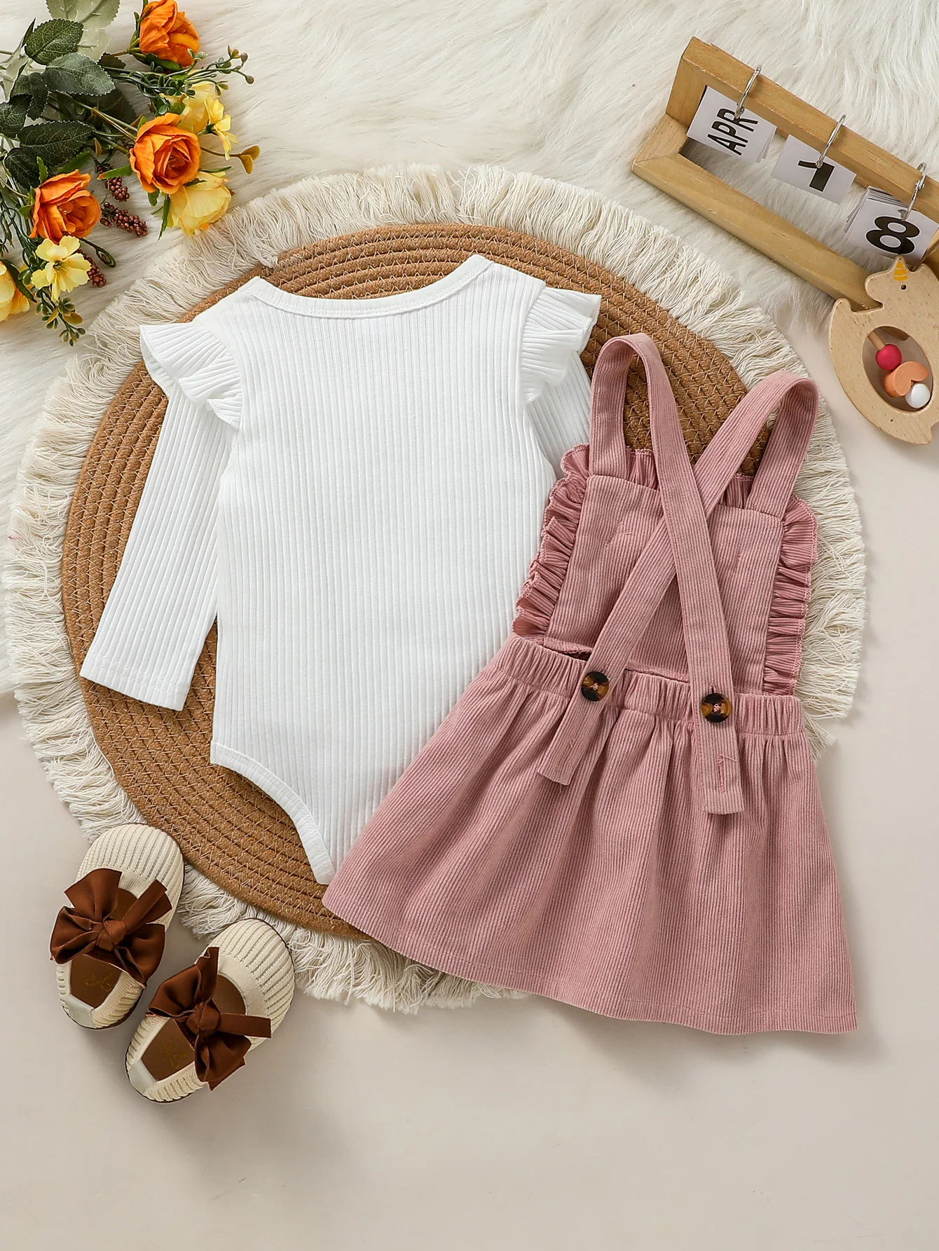 2Pcs Baby Girls Spring/ Autumn Long Sleeve Skirt Set With Floral Outfits For Preppy Style  Clothing