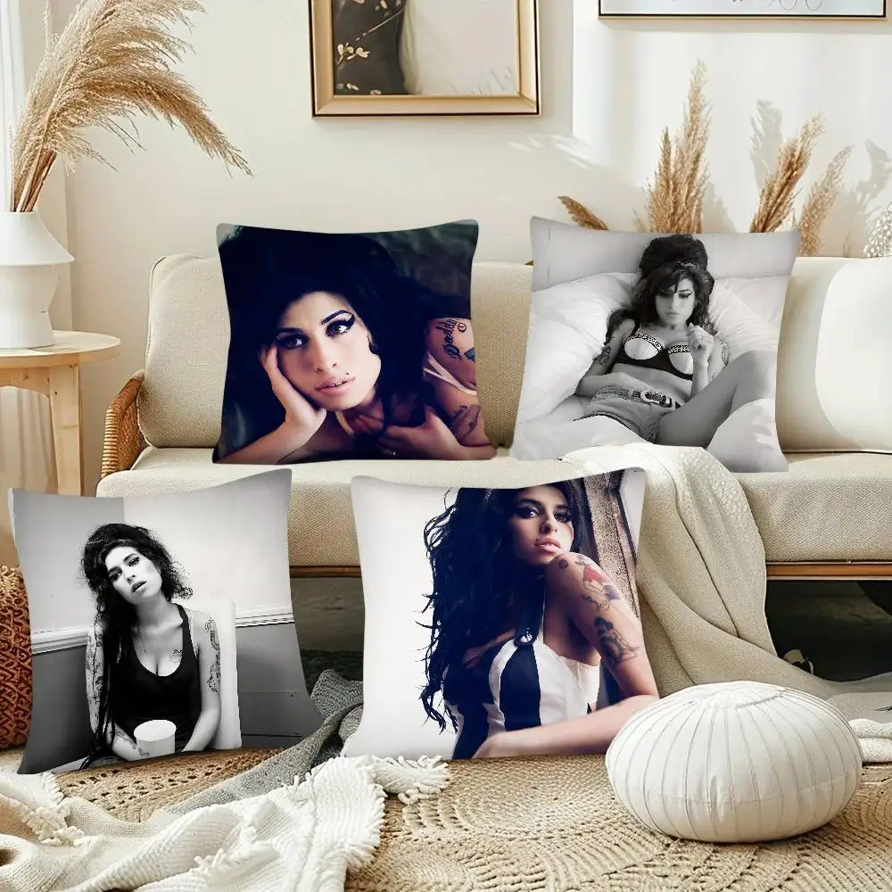 Vintage Famous Music Singer Amy Winehouse Pillow Case Fashion Square Pillowcase Bedroom Sofa Room Ins Decoration Leisure Cushion