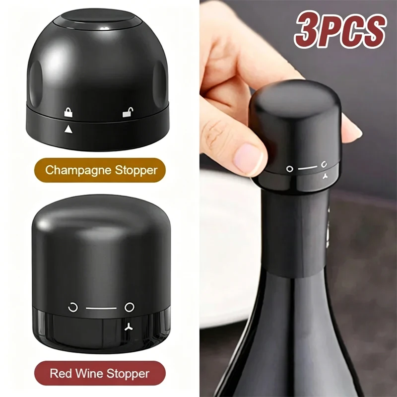 3Pcs Vacuum Sealed Wine Bottle Plug Stopper Spin Leak-Proof Champagne Stopper Retain Freshness Wine Plug Corks Bar Accessories