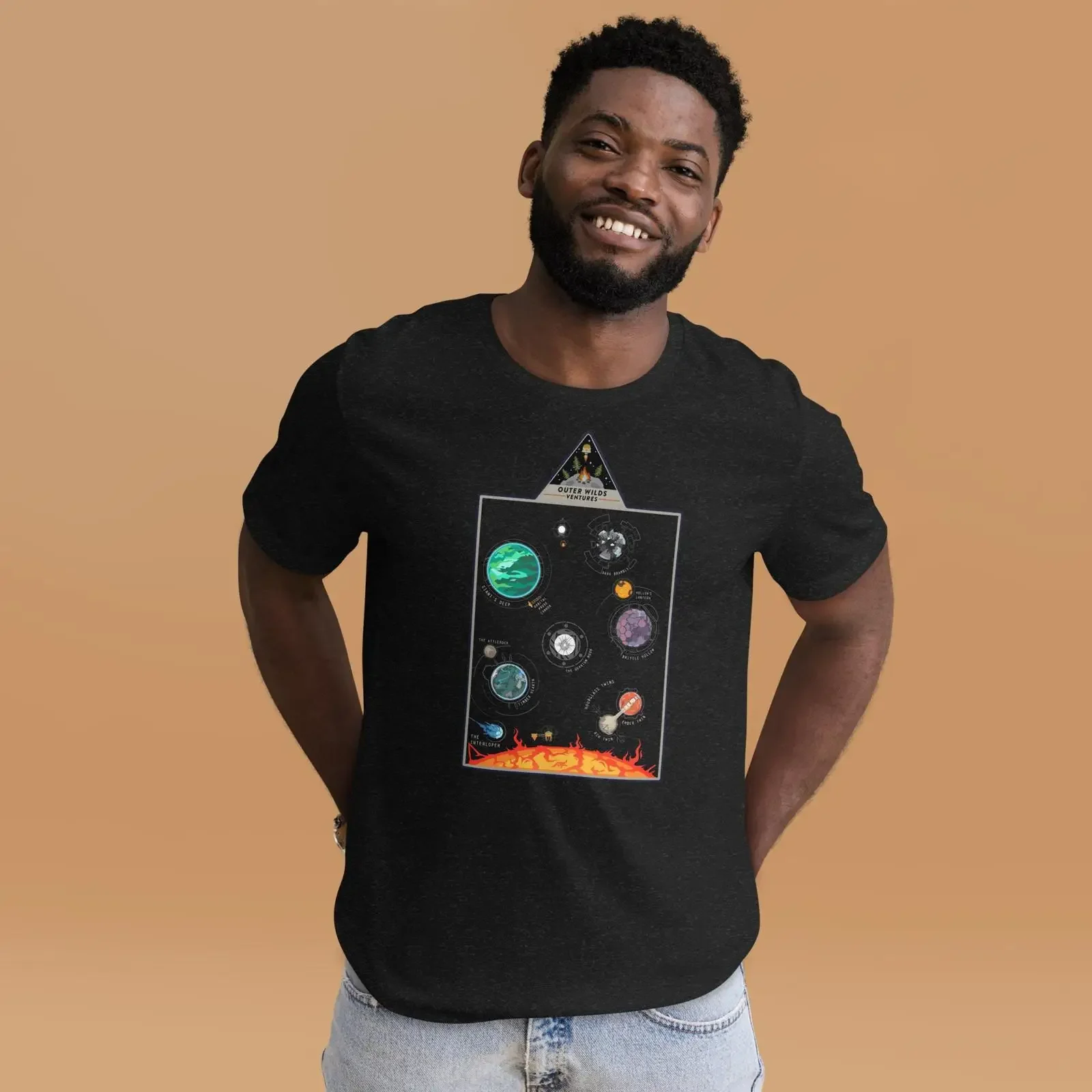 Outer Wilds T Shirt with Eye of the Universe Coordinates vintage Washed Stretched graphic streetwear Unisex designer clothes