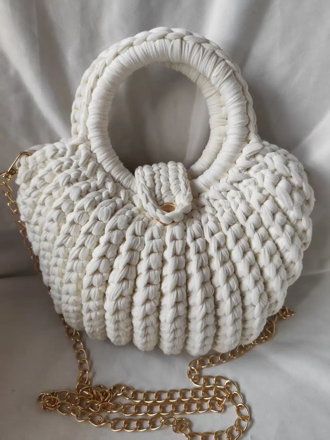 Yiwu Yingzi Handmade Shell Crochet Bag, Round Top Handle Handbag, Chain Shoulder Crossbody Clutch Purse For Women