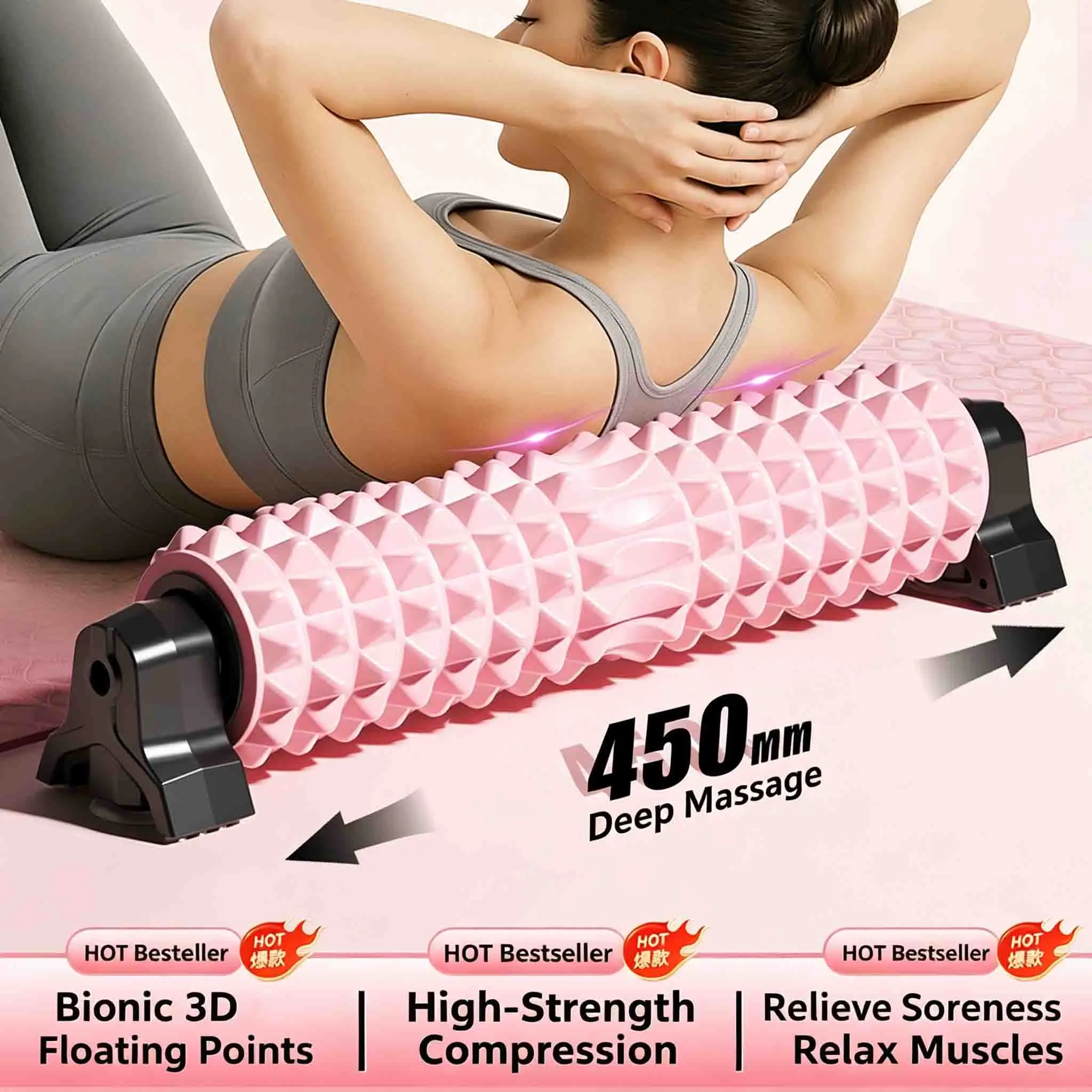 59cm Yoga Foam Roller Muscle Massage Yoga Column Pilates Block Gym Fitness Back Leg Waist Pain Relief Equipment