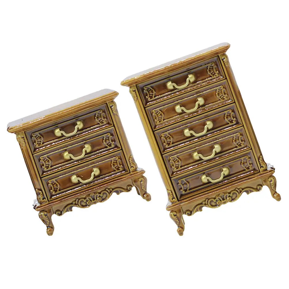 

2Pcs Miniature Cabinet Retro Style Plastic Material 1:16 Scale Tiny House Bedroom Furniture Accessories Mini House Decor