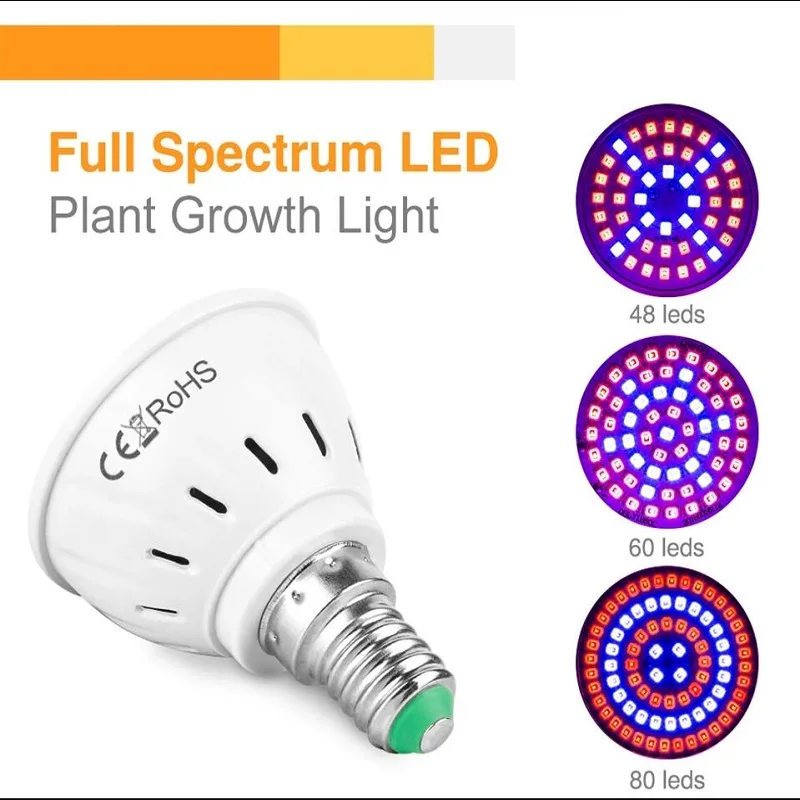 Taza de luz LED para cultivo de plantas E27 E14, taza de luz de relleno para interiores, bombilla hidropónica de espectro completo de 220V, lámpara de crecimiento de plantas púrpura, Lam