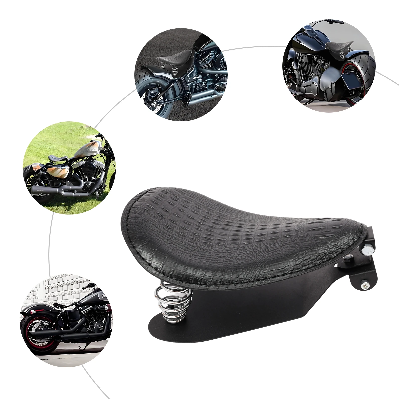 Motorrad-Sitzkissen aus PU-Leder mit Federn & Halterung, Krokodilmuster Universeller Rücksitz