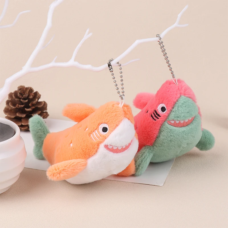 1X Cartoon Fruit Shark Plush Toy Watermelon Orange Shark Pendant Soft Stuffed Doll Keychain Backpack Car Bag Key Ring Decor Gift