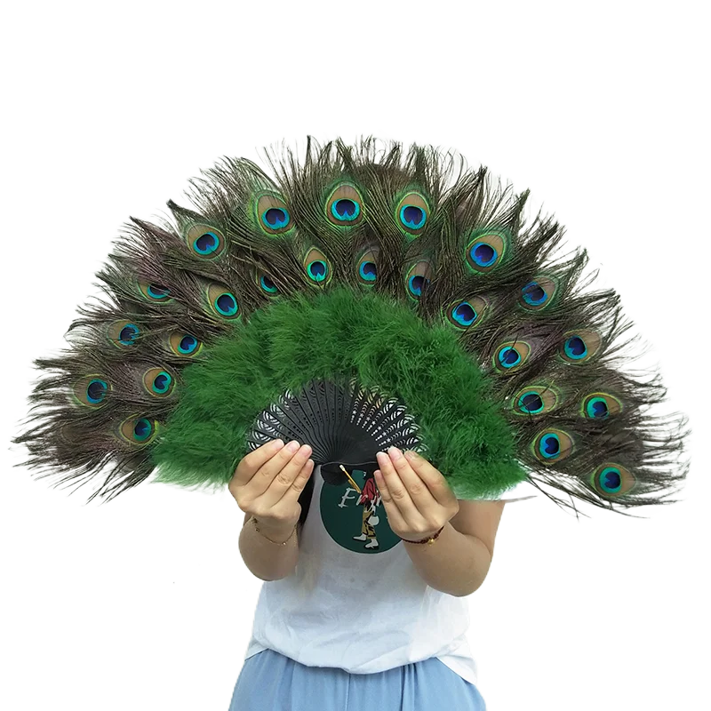 Feather Fan Foldable Handmade Hand Peacock Fans Palace Decorative Wedding Party Dance Props Abanico Christmas Party Decoration