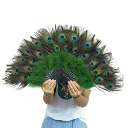 Feather Fan Foldable Handmade Hand Peacock Fans Palace Decorative Wedding Party Dance Props Abanico Christmas Party Decoration