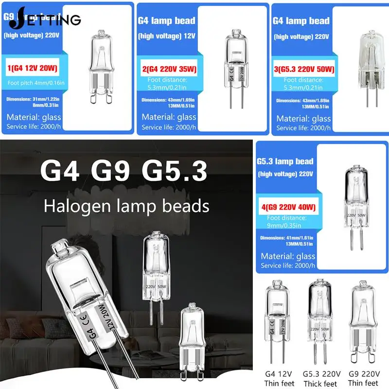 

2 шт./партия, галогенные лампы G4/G5.3/G9 DC 12 В/220 В