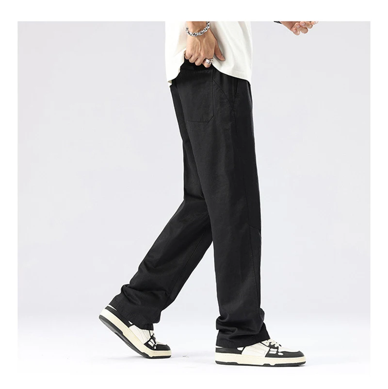 Мужские широкие повседневные брюки из 100% длинноволокнистого хлопка с завязками, свободная мужская одежда большого размера, удобная и мягкая