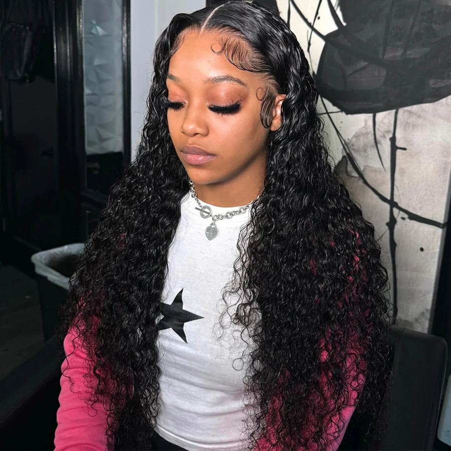 

13x6 Hd Lace Frontal Wig Deep Wave 200 Density Deep Curly Human Hair Preplucked Water Wave Front Wigs For Black Women Brazilian