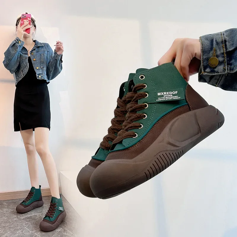 2024 autumn high-top women's shoes autumn and winter warm tide shoes versatile casual thick baseplate shoes