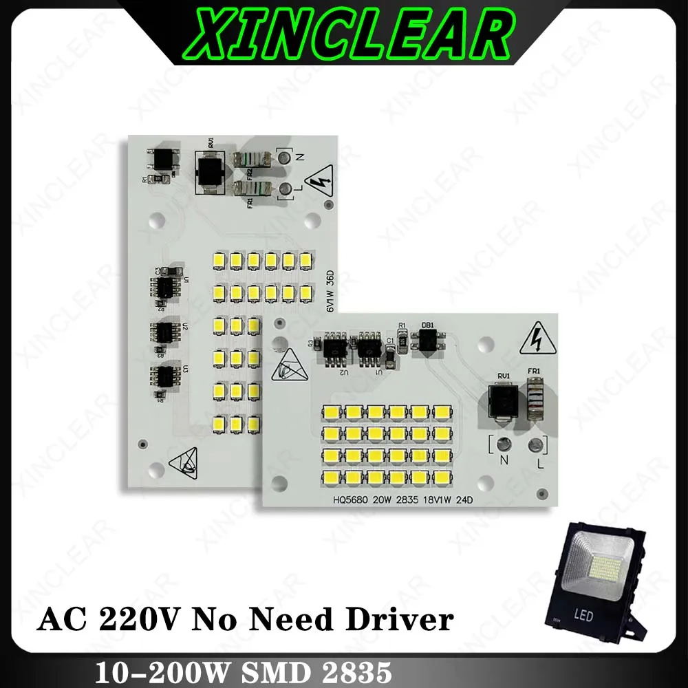 High Power AC220V Flood Light Board White 10W 20W 30W 50W 100W 150W 200W SMD 2835 Chips Smart IC Driver-Free Light Source Board