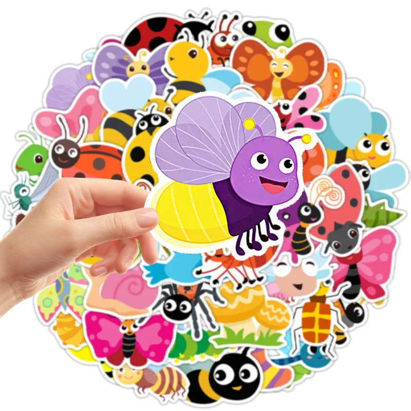 50PCS Cartoon Cute Insect Collection Graffiti Sticker DIY Kid Decals Toy Luggage Laptop Guitar Skateboard Phone Stationery Decal
