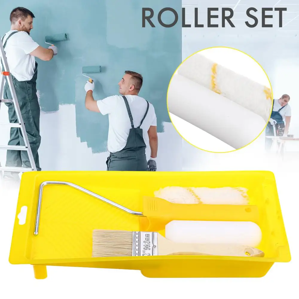 

4 Inch Small Roller Brush Set Paint Latex Paint Brush Tool Plastic Tray Combination