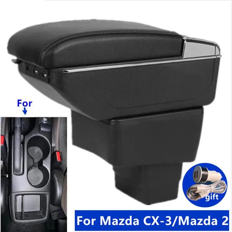 For Mazda CX-3 Armrest Box for Mazda 2 Skyactiv Version CX-3 Car Armrest Storage Box Charging USB Retrofit Car Accessories