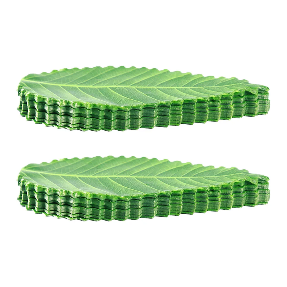 

200pcs Sushi Decorative Leaves Green PP Material Reusable Garnish Travel Fake Leaves Sashimi Plates Adornments