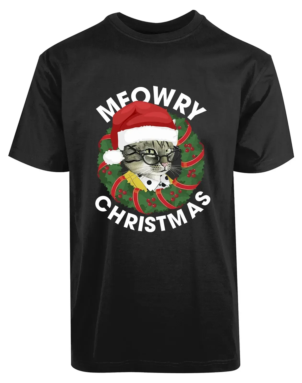 

Meowry Christmas Funny Humor Elegant Cat Lovers Xmas Gift T-Shirt 100% Cotton O-Neck Short Sleeve Casual Mens T-shirt Size S-3XL