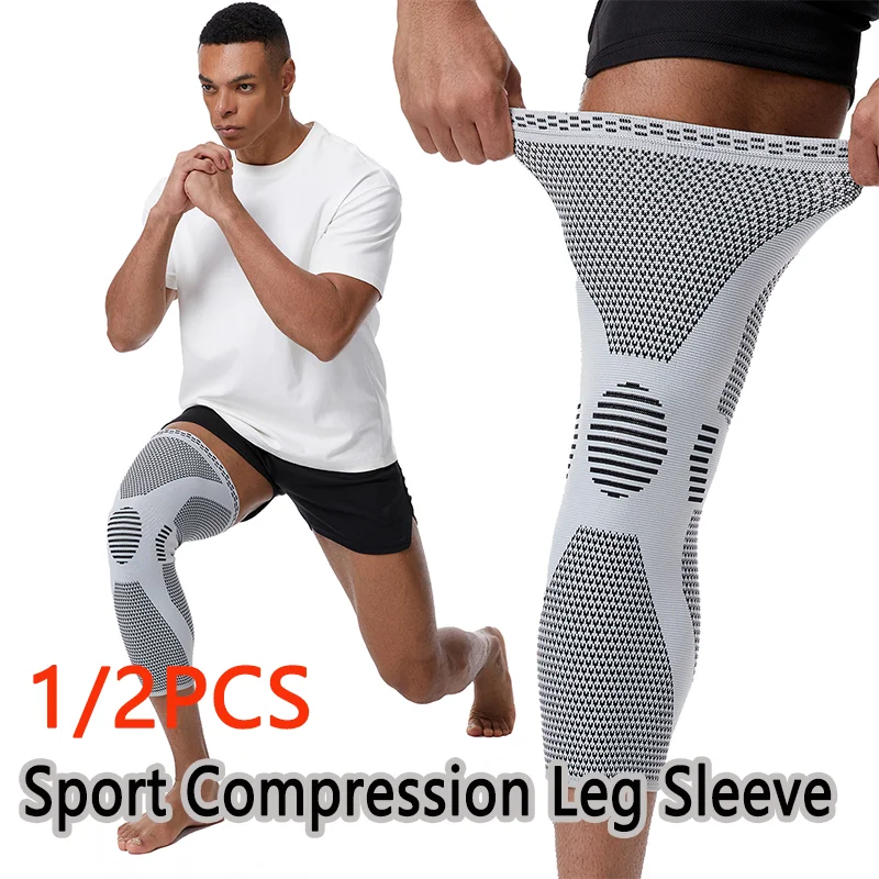 1/2pcs Leg Compression Sleeves Breathable Shock Absorbing Anti Slip Leg Support Brace Knee Protection Running Leg Sleeves
