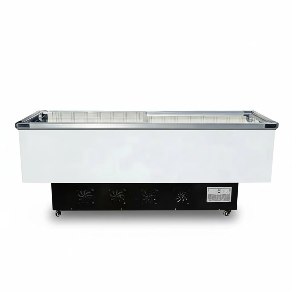 

Commercial Refrigerator, Stainless Steel Horizontal Deep Freezer, Heavy Duty Supermarket Open Island Display Case Cooler