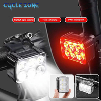 LED Bicycle Front Rear Lights Bike Headlight Taillight Type-C Rechargeable Mountain Road Bike Lamp for Night Safety Riding