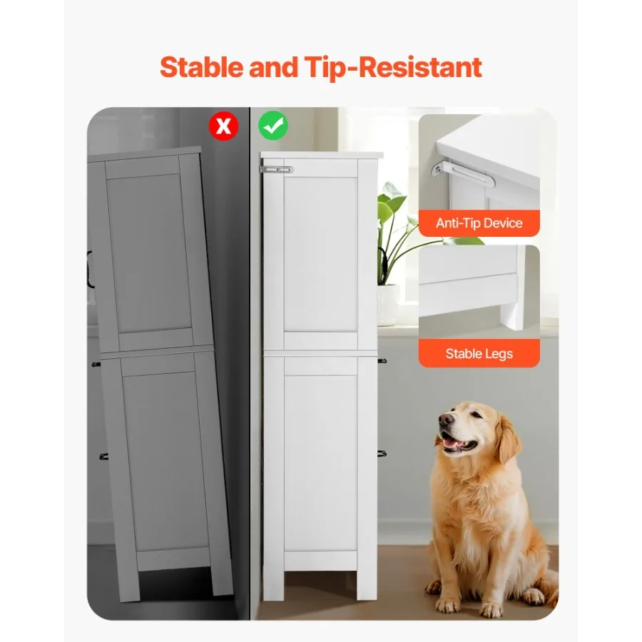 Wooden Bathroom Floor Cabinet Storage 2 Drawers and Adjustable Shelf White