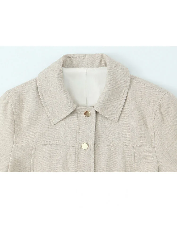 여름 여성 슬림 패션 싱글 버튼 라펠 재킷+엘라스틱 웨이스트 포켓 지퍼 팬츠 솔리드 라인 투피스 세트