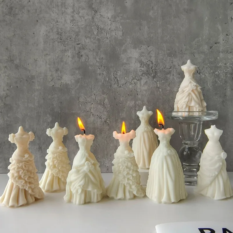 Bridal Dress Silicone Mold Diy Handmade Wedding Dress with Scented Candle Soap Plaster Resin Crafts Mold Wedding Decoration Gift