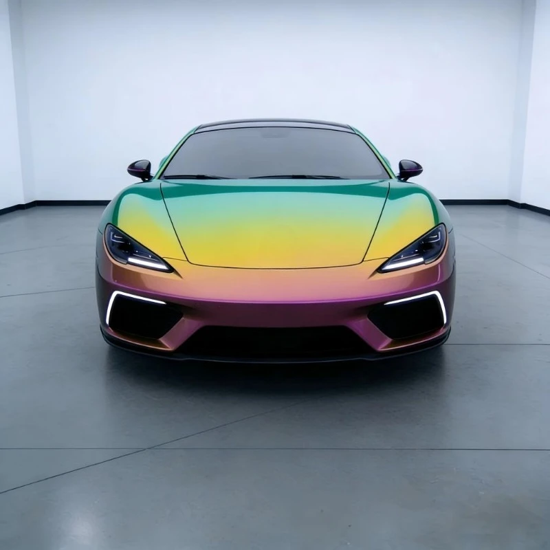 New product , high-gloss weathering TPU chameleon car film, green orange pink gradual change vinyl film, full coverage is