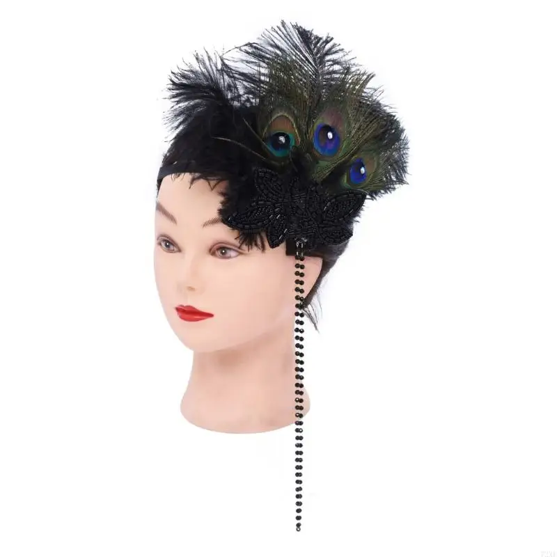 หูฟังขนนกขนาด 72xe พร้อมพู่ลูกปัดผ้าโพกศีรษะขนสัตว์ขนสัตว์