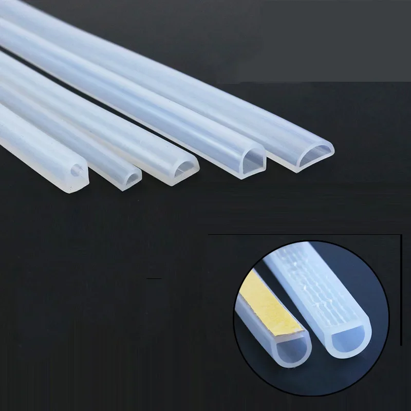 

1-5M D Shape Silicone Rubber Sealing Strip Semi Circle Hollow High Temperature Self Adhesive Door Window Sound Insulating Strip