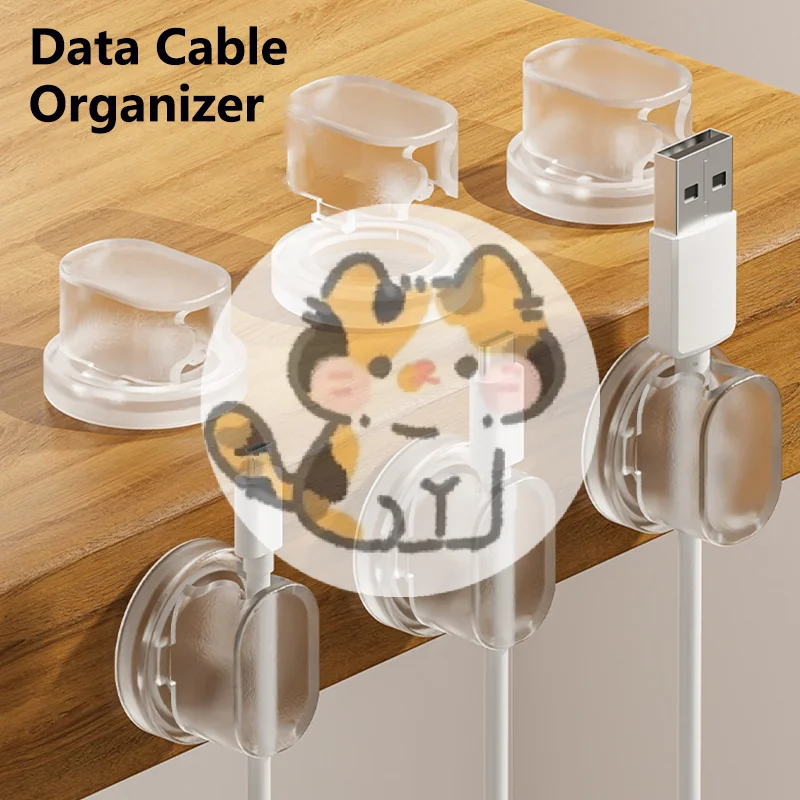 

5PCS Transparent Desktop Cable Organizer Holder Winder Clip Self-Adhesive Phone Data Cable Management Wire Cord For Home Office