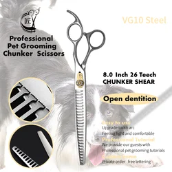 Crane VG10 Steel 8 Inch Pet Dog Grooming Scissors Thinning Shears For Dogs Thinning Rate 65% Chunker Cut Tools Open Dentition