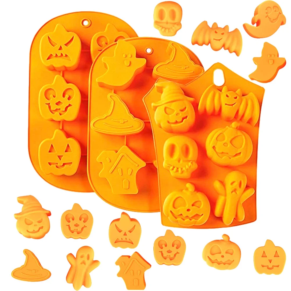 Halloween Ghost Pumpkin Baking Mold Non stick Chocolate Jelly Soft Candy Cake Baking Mold Suitable for Party Gifts Handmade Soap