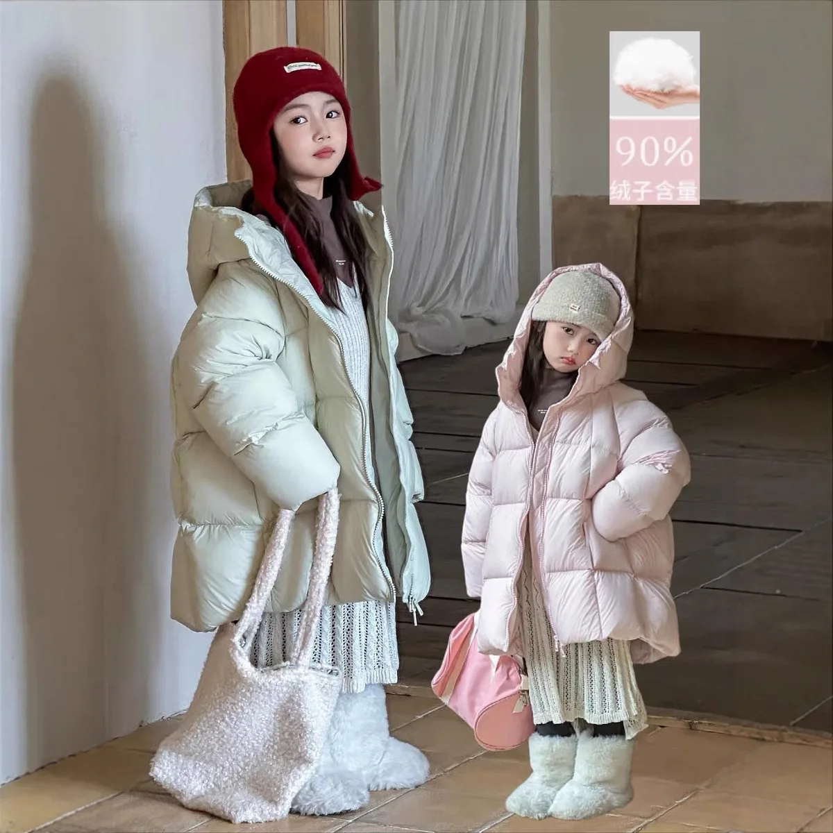 

New White Duck Down Jacket 2025 Winter Girls Thickened Hooded Medium and Long Ultra-light Jacket